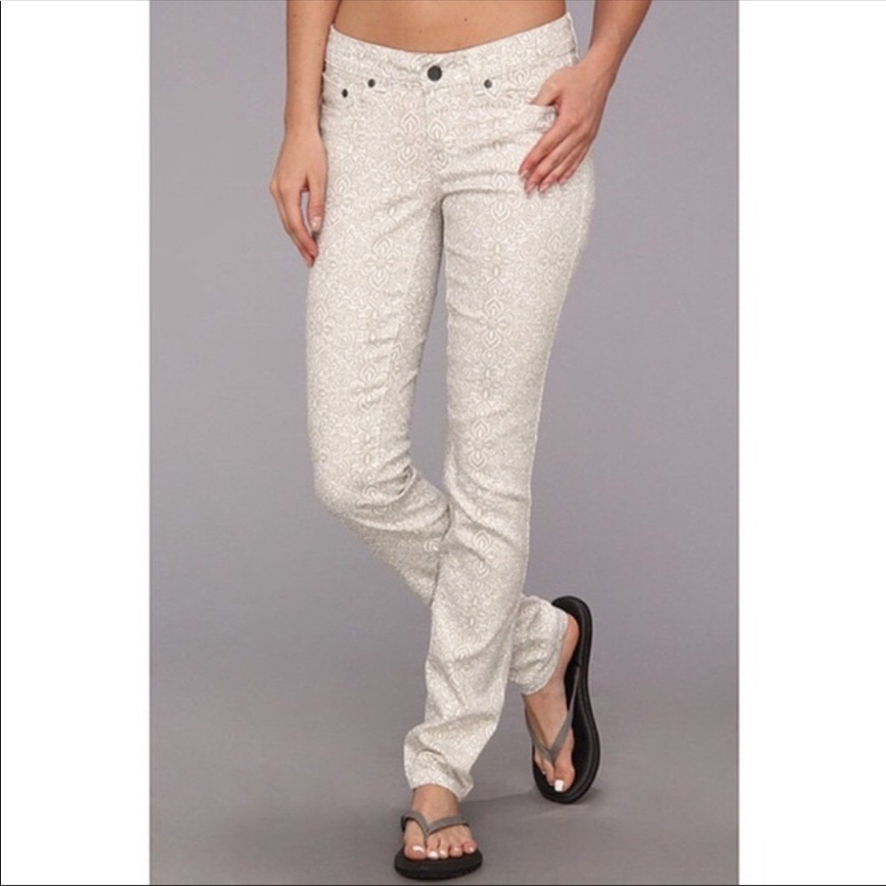 prAna‎ Kara Skinny Jeans Women's 6 Gray/Tan Geometric Mandala Print Stretch